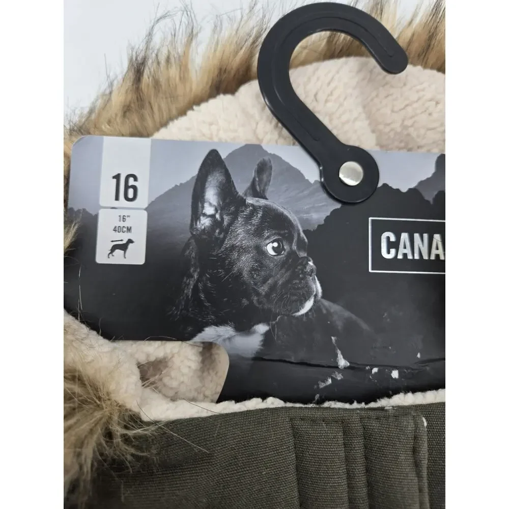 Canada Pooch Faux Fur Trim Sherpa Alaska Parka Army Green Dog Jacket Sz 16 NEW